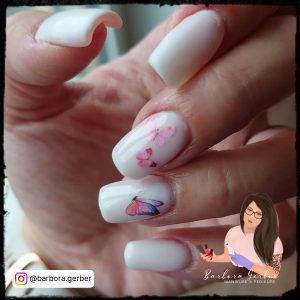 White Butterfly Nails Short