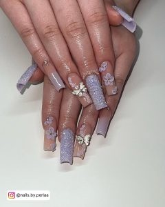 White Coffin Nails With Butterflies