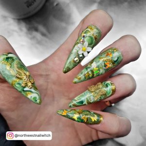 White Gold Marble Nails