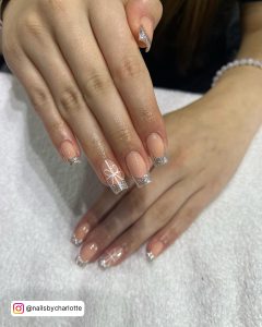 White Nails With Silver French Tip