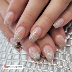 White Ombre Nails With Sparkle