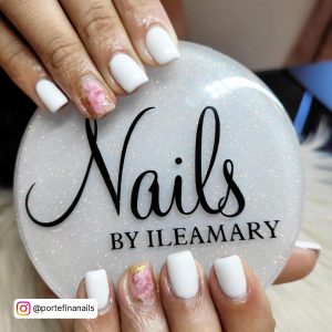 White Short Nails With Design