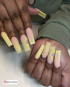 Yellow Ombre Nails With Diamonds